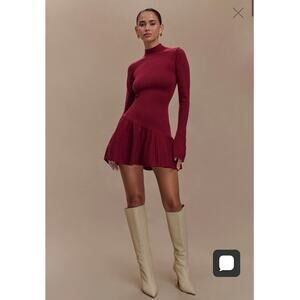 Meshki Blair Knit Mini Dress With Pleats Merlot Red Burgundy Size Large